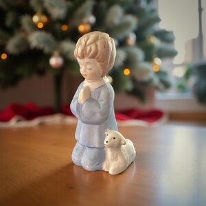 Vintage MIC Nativity Porcelain Praying Shepherd Boy and Lamb Figurine